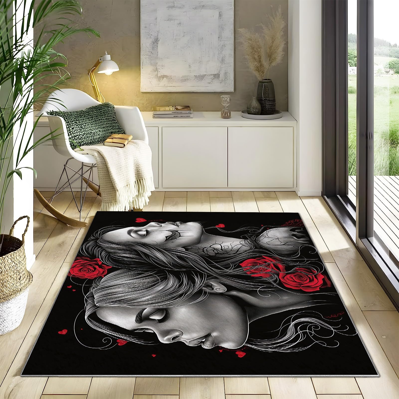 Halloween 3D dywany 140 x 200 cm antypoślizgowy dywan gotycki róże czaszki salon czarny pluszowy dywan nowoczesny dywan do wnętrz dywan podłogowy do salonu sypialni