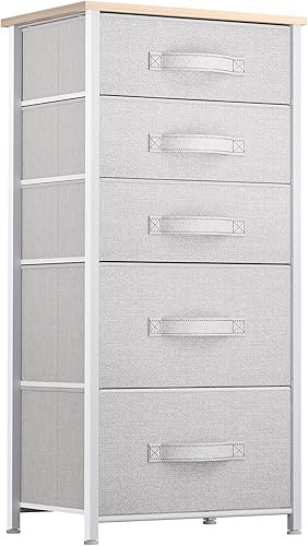 Miniatura 22 de YITAHOME Cómoda de tela de 4 cajones, cómoda y cómoda para dormitorio, sala de estar, pasillo, armarios, marco de acero resistente, parte superior