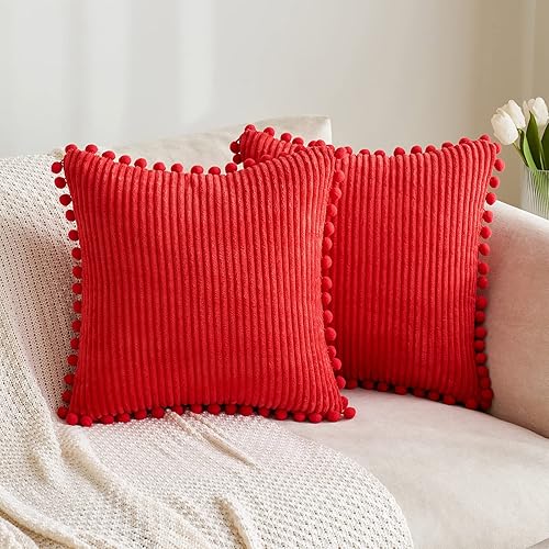 Miniatura 8 de MIULEE Fundas de almohada decorativas bohemias de Navidad con pompones fundas de cojín lumbar cuadradas de pana suave para sofá dormitorio 18 x 18