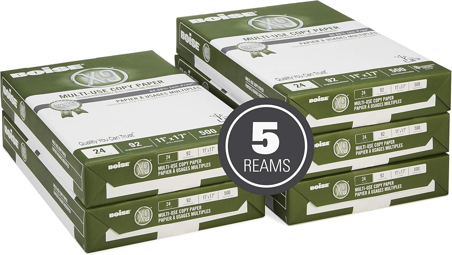 Boise® X-9® Multi-Use Print & Copy Paper, Legal Size (8 1/2" x 14"), 92 (U.S.) Brightness, 20 Lb, White, 500 Sheets Per : Legal Size Paper : Office Products