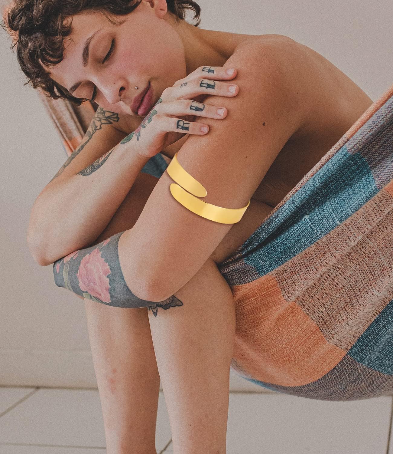 COLOYAN 6Pcs Gold Arm Cuff Set - Adjustable Minimalist Simple Coil Bangle Wide Wire Grooved Cuff Open Arm Band Bracelets for Women - Image 3