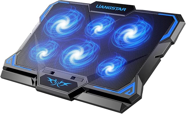 Plaque de refroidissement pour ordinateur portable, Refroidisseur pour ordinateur portatif avec 6 Ventilateurs Led silencieux pour ventilateur de refroidissement pour ordinateur portable de 15.6-17 pouces, portable Ultra Mince USB Powered Gaming Ordinateur portable Refroidisseur Pad, Commutateur de contrôle Fan Fonction vitesse