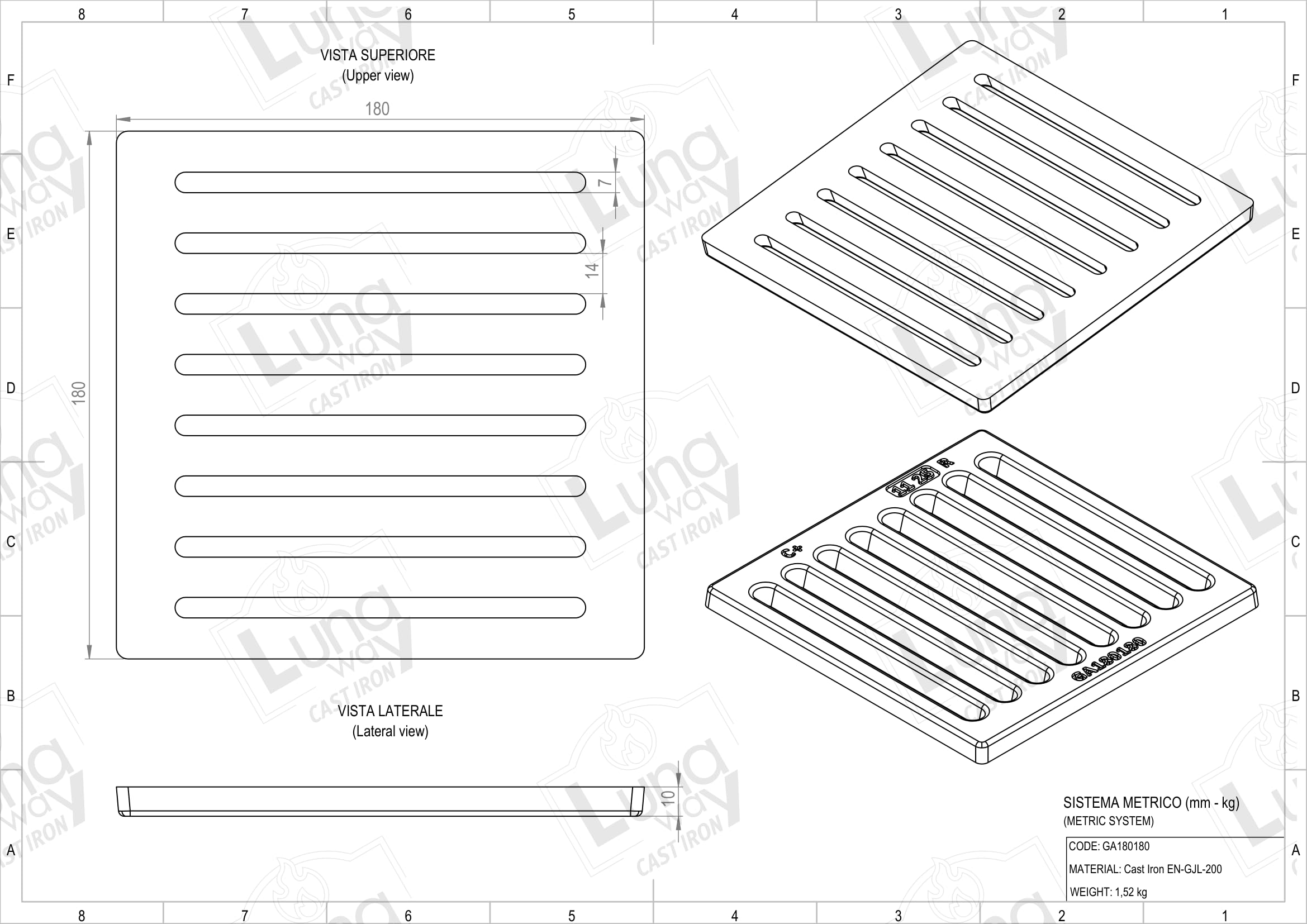 18 x 18 x 1 cm – Rejilla de hierro fundido para recoger cenizas | apta para chimeneas y estufas | Resistente | Diseño moderno | 100% hierro fundido calidad LUNAWAY