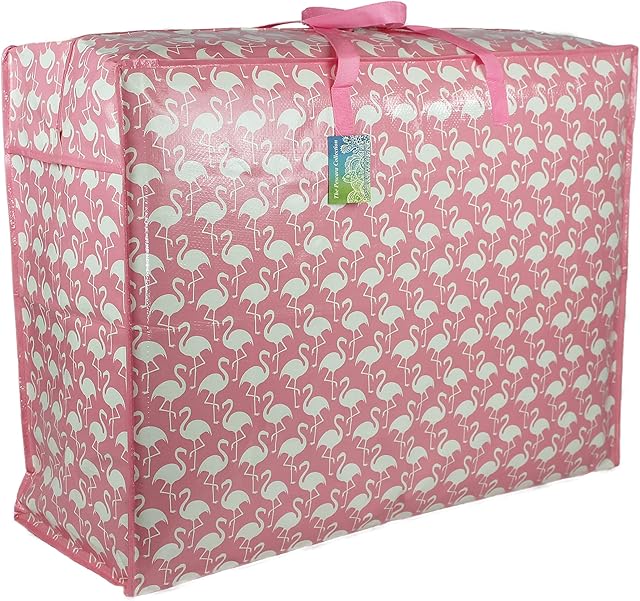 Pink flamingo print Extra Large Storage Bag Water & Dust Resistant. Double zipped. For toys, laundry, bedding. Underbed Wardrobe Space Saver