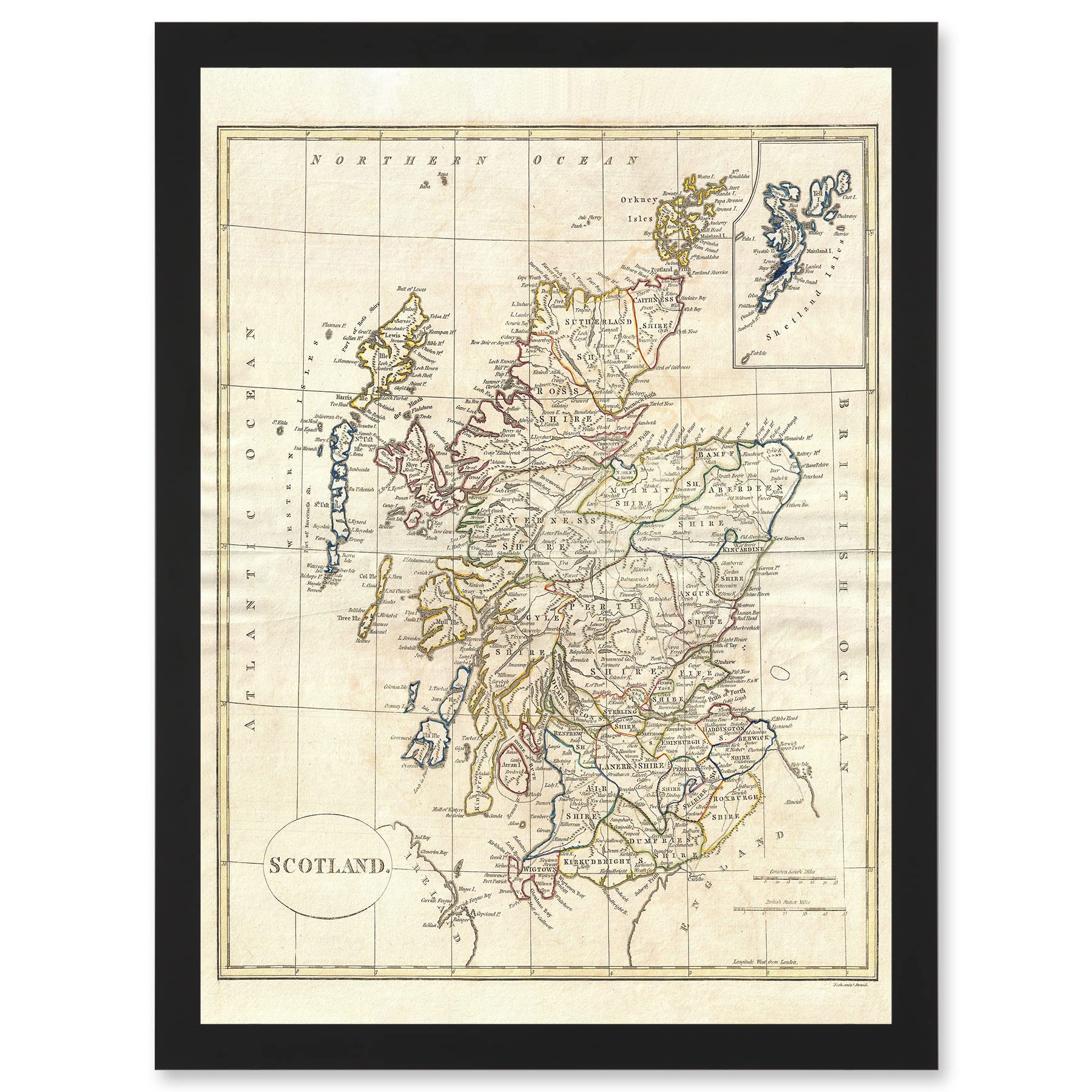 B&Q -  1799 Clement Cruttwell Map Scotland Vintage Historic Iconic Wall Art PrintA4 Size