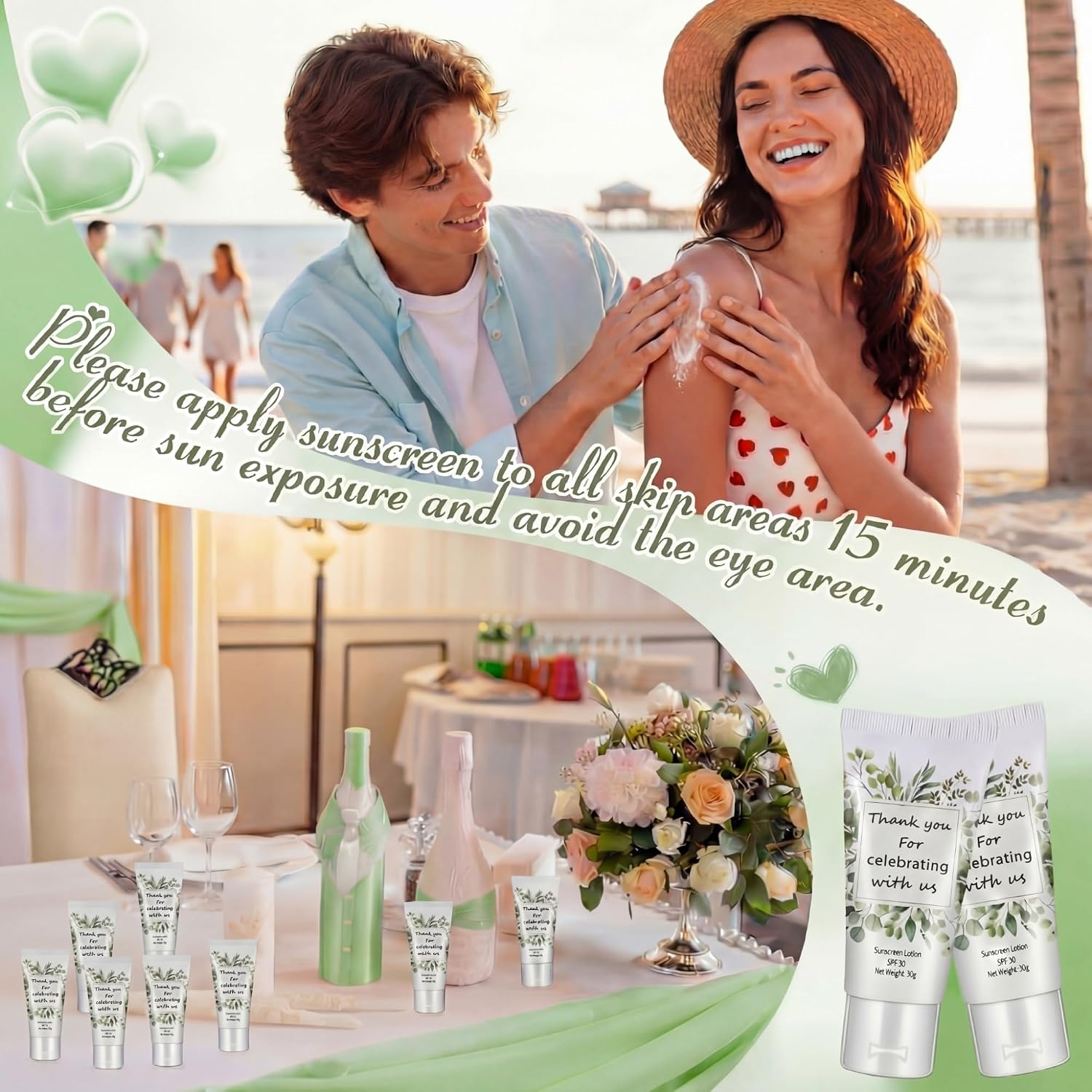 72 Pcs Mini Sunscreen Bulk for Summer Party Wedding SPF 30 Water Resistant Sunscreen Lotion Bulk 1oz Travel Size for Thank You Gifts Wedding Supplies (Eucalyptus)
