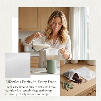 Cheese Cloths for Straining, 6 PCS Reusable Nut Milk Bag, Fine Mesh Cheesecloth Drawstring Bags 20x30cm, Washable Muslin Cloths for Cooking, Cold Brew Coffee, Yogurt, Juice Strainer