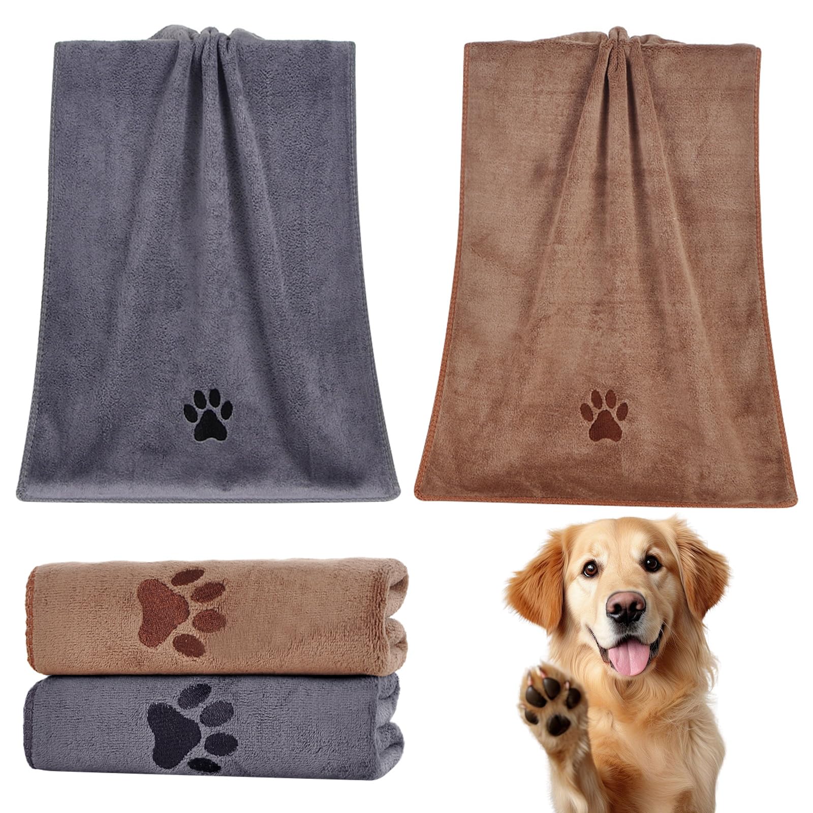 PokeAir Dog Towels for Drying, 2 Pack Super Absorbent Dog Towel, 70 x 140 cm Large Soft and Comfortable, Microfibre Dog Towel Bathrobes, Pet Towels for Dog Cat Pet (Grey, Dark Gray)