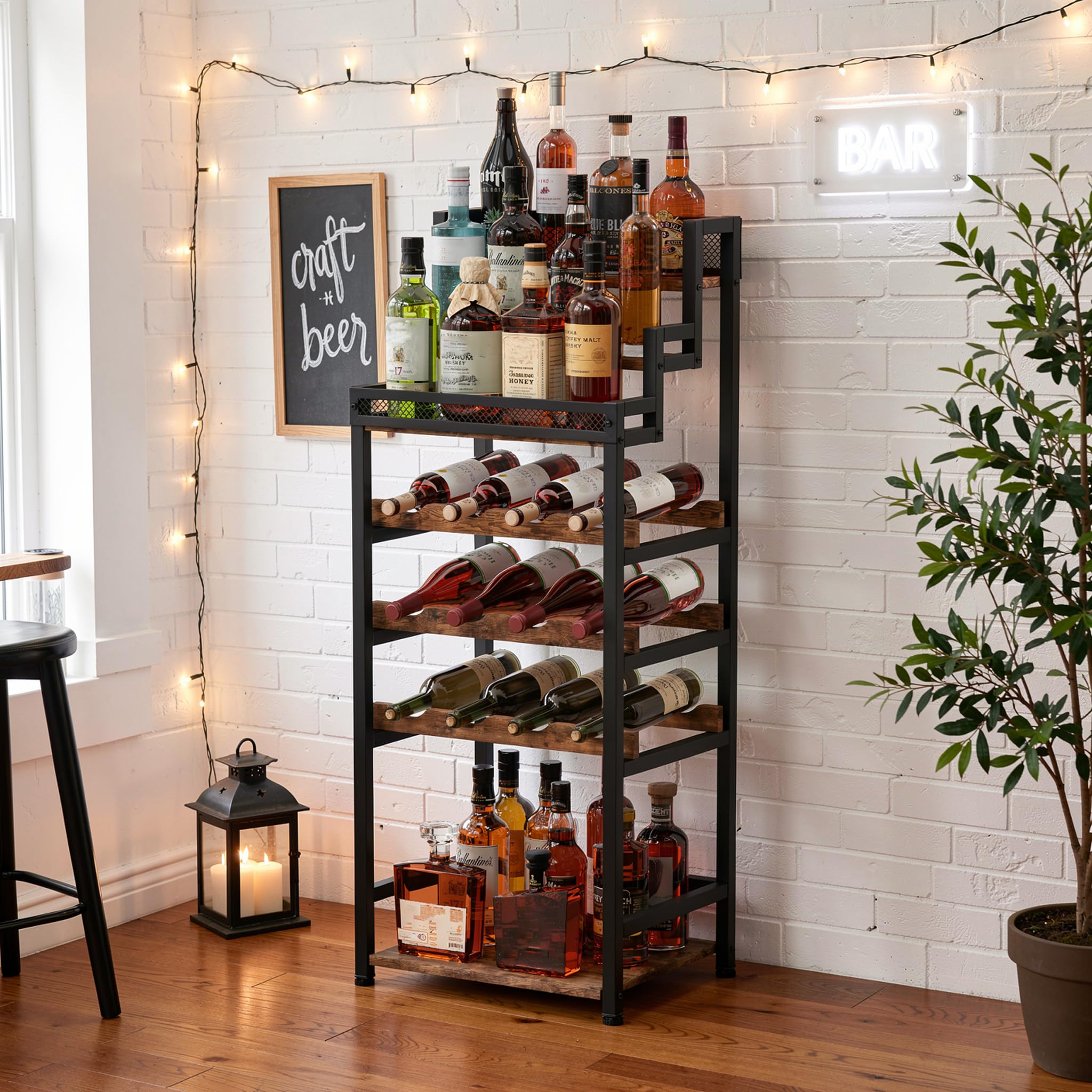 Portabottiglie da Terra a 5 Livelli, Grande Capacità Portabottiglie Autoportante in Metallo Versatile Cantinetta da Terra Indipendente Per Bar, Soggiorno, Angolo Relax, Sala da Pranzo 42x29.2x103.2CM