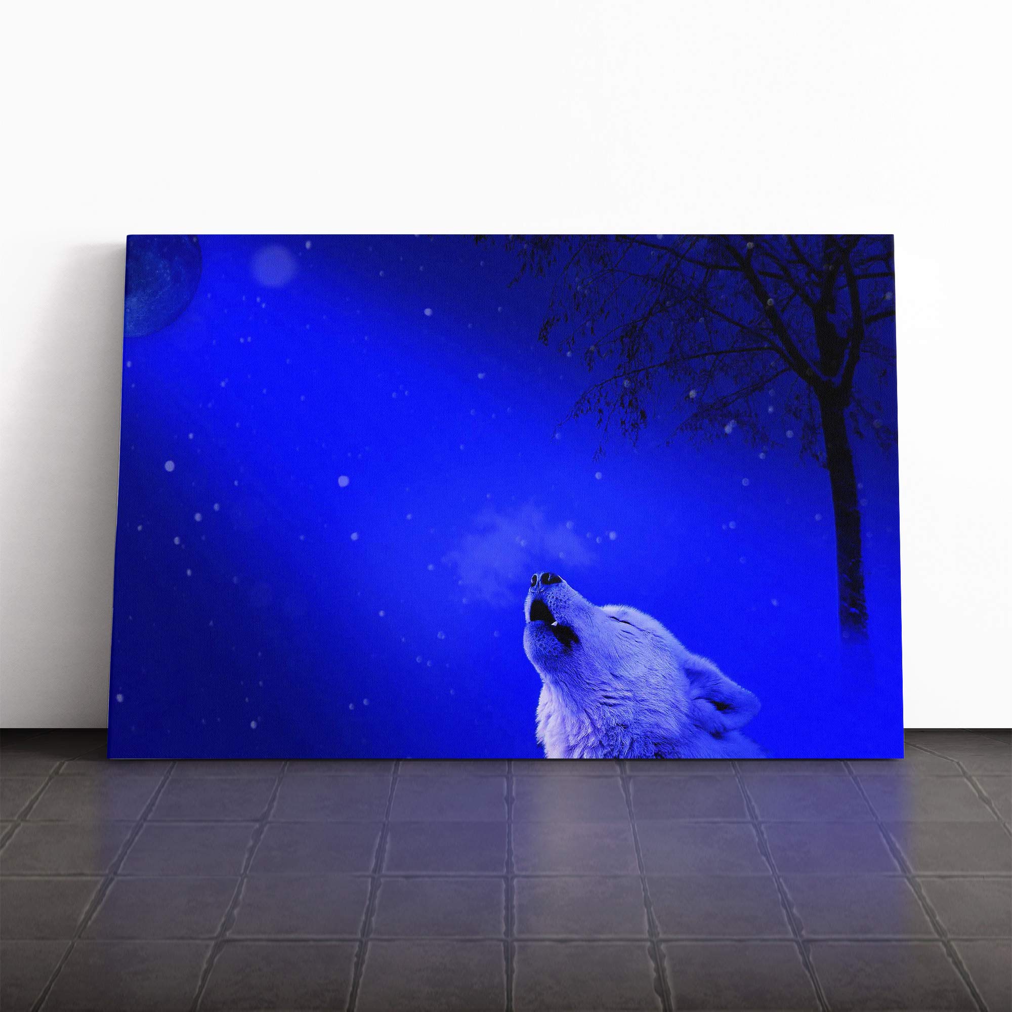 Howling White Wolf Canvas Print | Gallery Wrapped 30mm Frame Wall Art | 30x20 inches | Ready to Hang | Modern Animals Picture | Living Room Bedroom Lounge Office