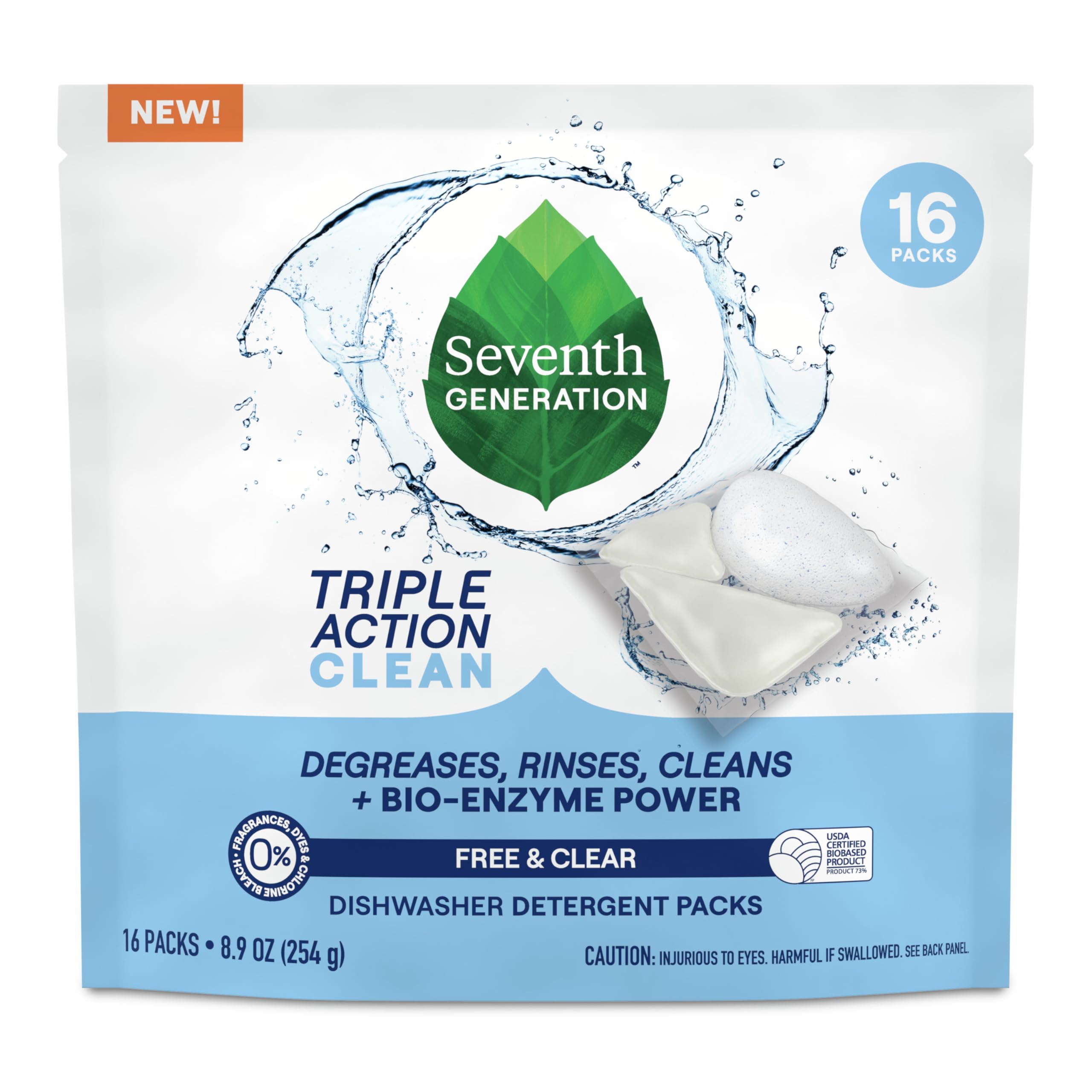 Seventh Generation Triple Action Clean Dishwasher Detergent Packs 1 pack Free Clear For de-greasing and cleaning even the
