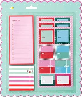 Jingle Sticky Notes & Label Sheets, Christmas Hostess Present, Assorted Sizes, 2 Holiday Themed Cute Sticky Note Pads and 3 Gift Label Sheets