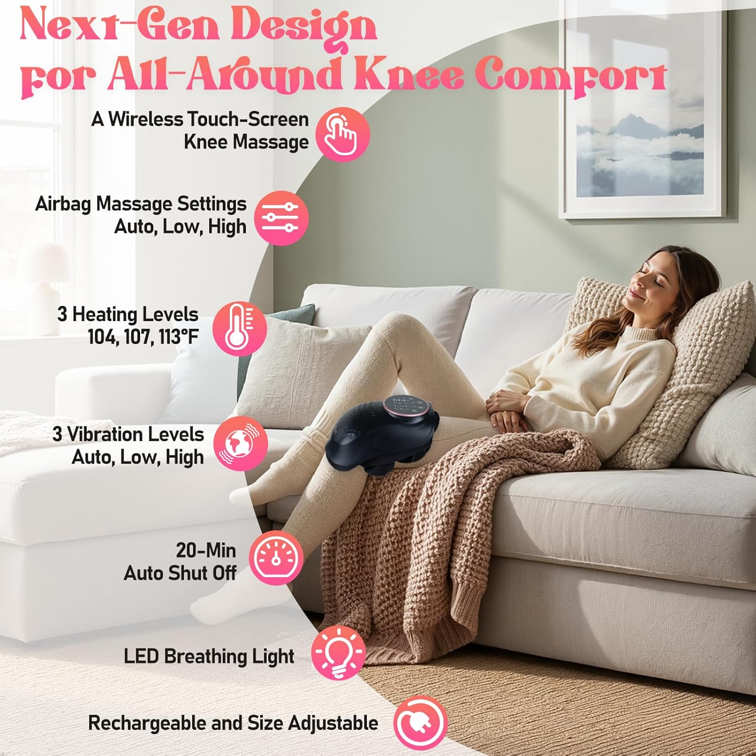 Knee Massager with Heat, Red Light Therapy, 3 Airbag Levels & 3 Vibration Modes, 2026 Updated Edition, LED Vitality Joints Knee Massager, Adjustable Straps, Ideal Gift for Men, Women - Image 2