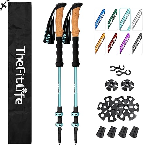 TheFitLife Bastones de senderismo para senderismo y caminar, aluminio ligero 7075 con bloqueo de metal y agarre de corcho natural, bastones para