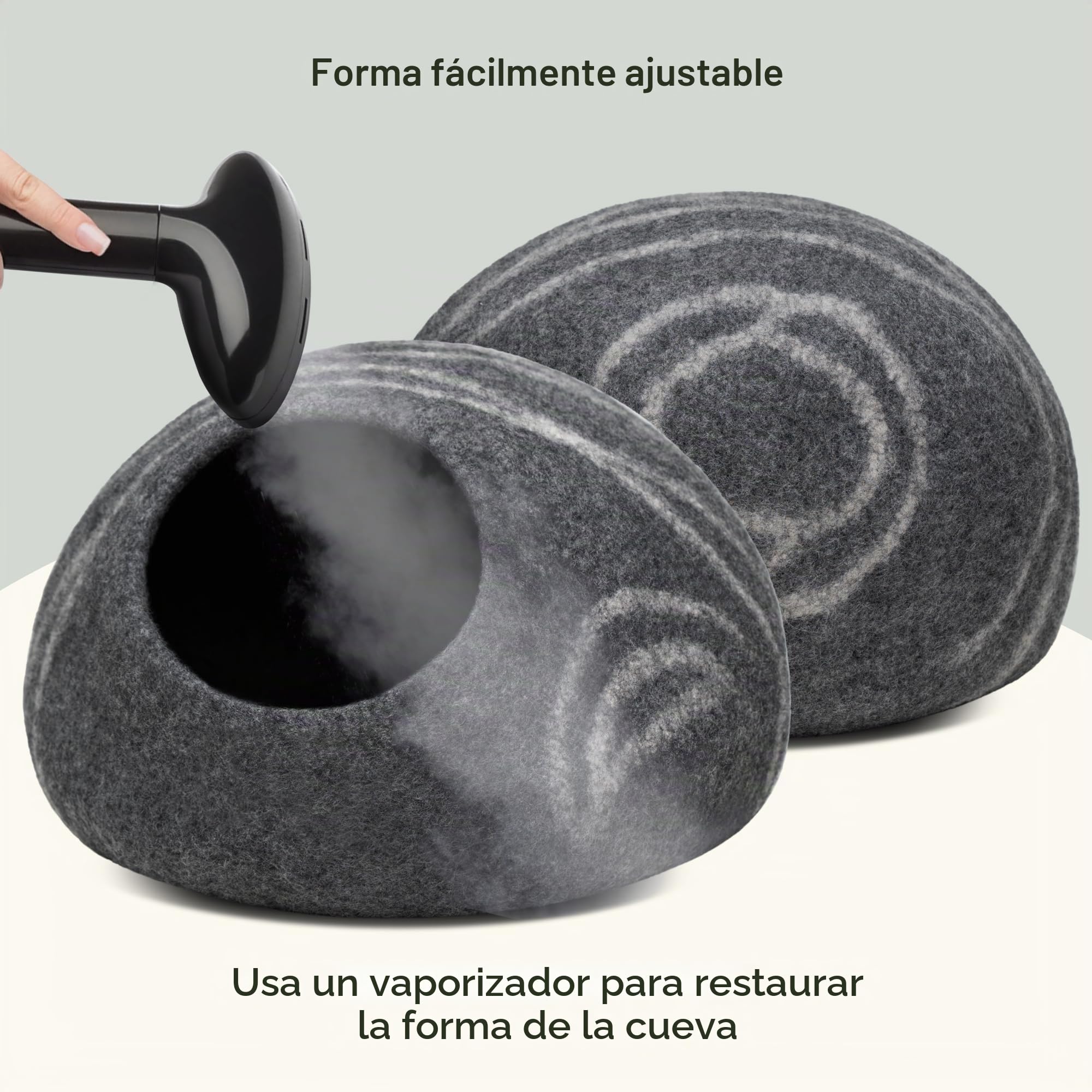 MEOWFIA Cueva de Cama para Gatos de Fieltro Premium - Cama Hecha a Mano 100% Lana Merino para Gatos y Gatitos (Tonos Oscuros) (Grande, ónix de Medianoche)