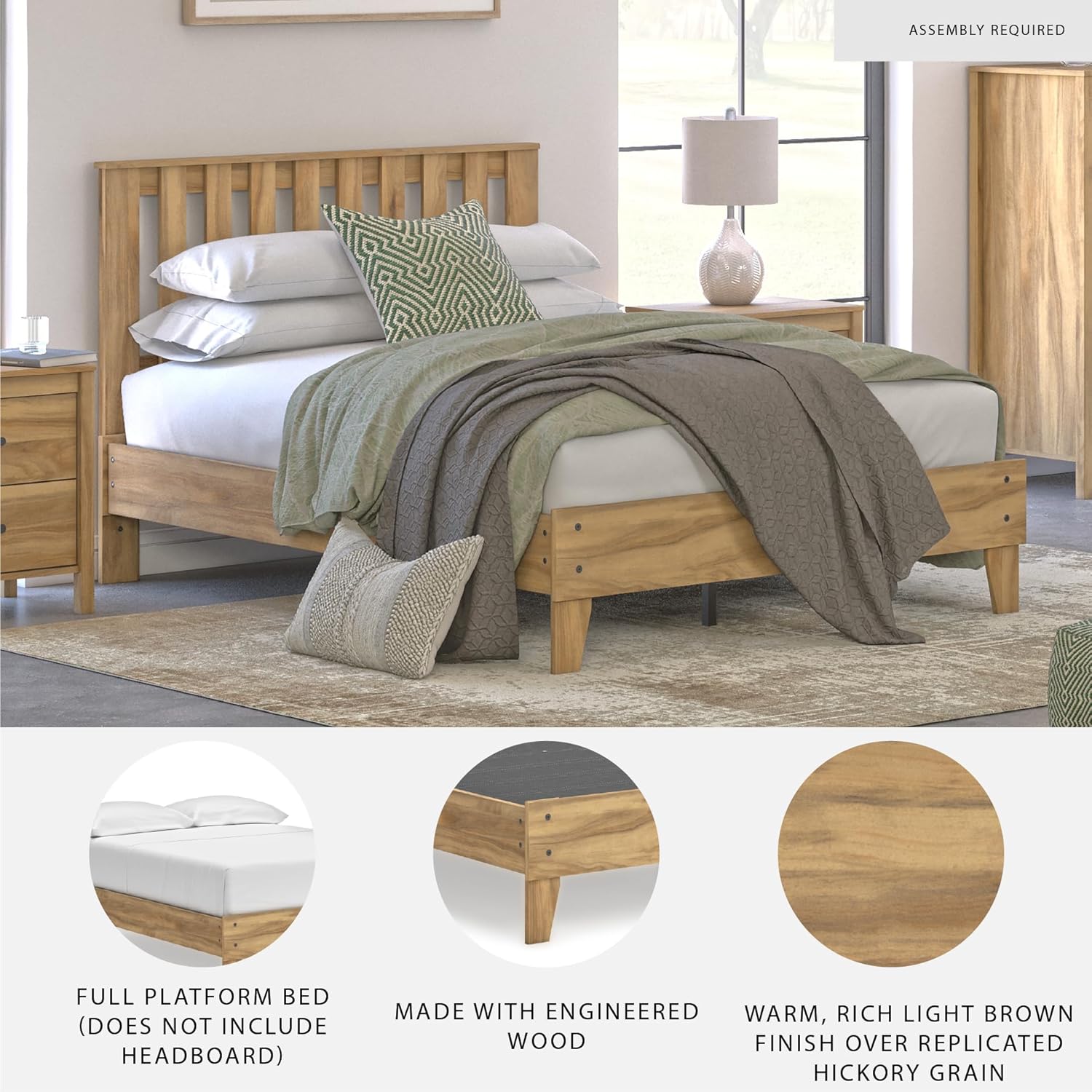 Signature Design by Ashley Bermacy Vintage Full Platform Bed with Metal Slats and Center Support Legs, Light Brown