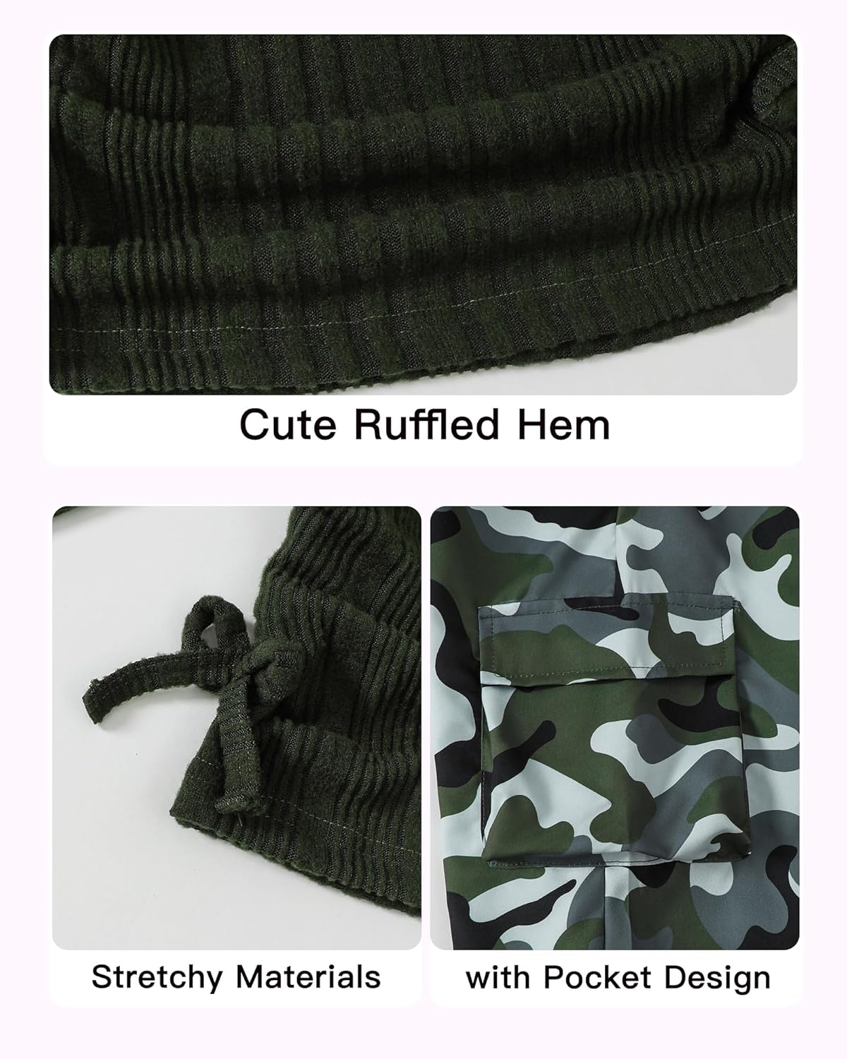 Mikrdoo Toddler Girl Clothes for Girls Outfits Fall Winter Ruched Long Sleeve Crop Top Cargo Pants 2 Piece Clothing Set - Image 5