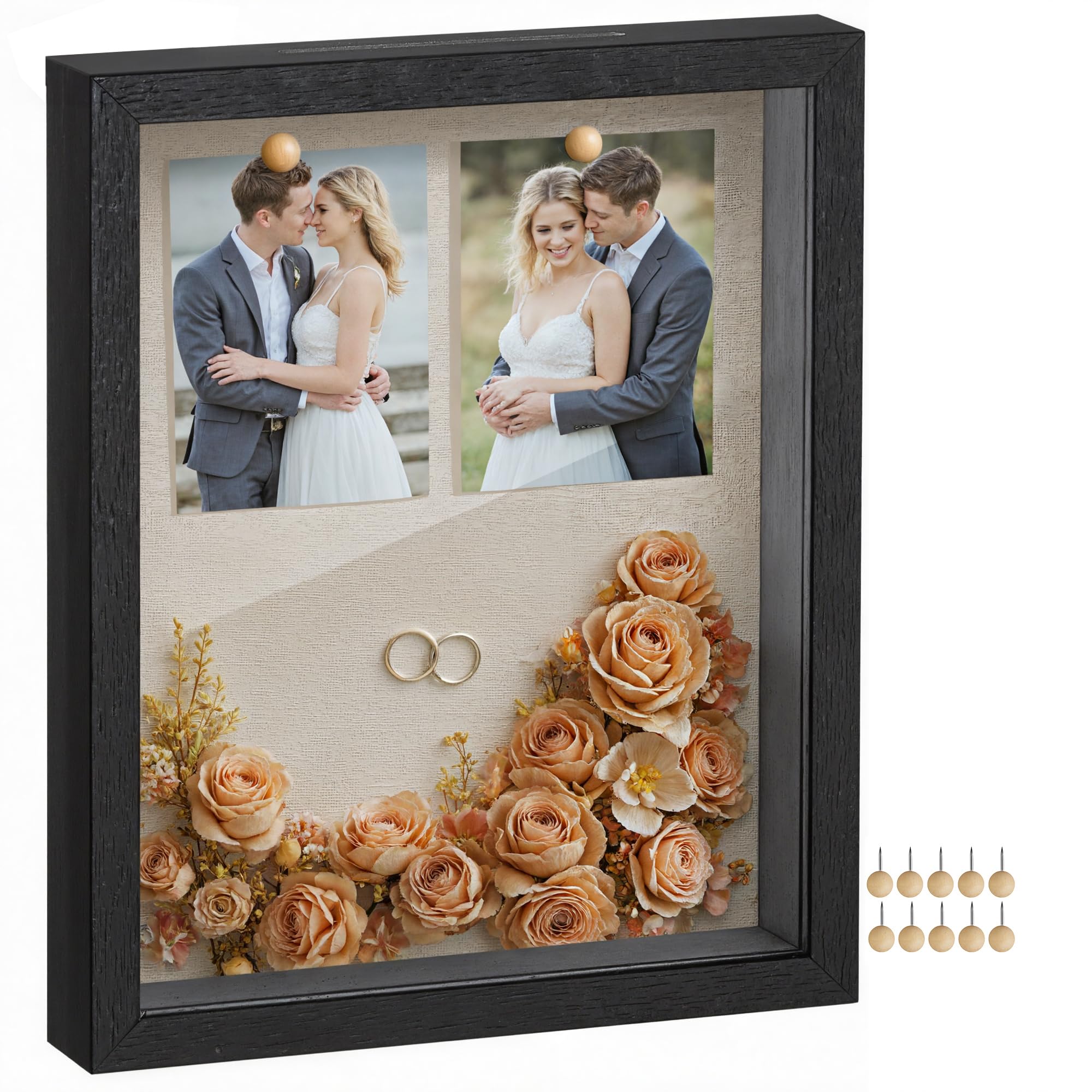 SONGMICS 11x14 Shadow Box Frame, Deep Box Frame with Top Slot and Push Pins, Picture Display Case, Linen Fabric Backing for DIY Craft, Glass Front, Christmas Gift, Black URPF009B01The Forest Stewardship Council