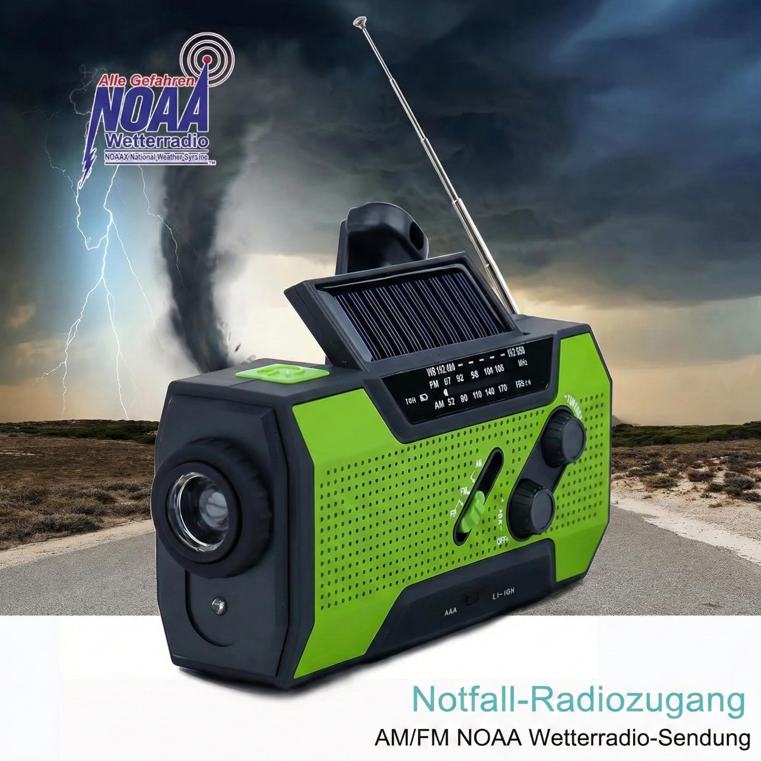 Alerskyo Emergency Radio, Upgrade Version Notfallradio AM FM NOAA mit 18500mWh 5000mAh Powerbank Tragbares Kurbelradio mit Solar Handkurbel Type C USB Aufladung SOS Alarm LED Taschenlampe IPX3