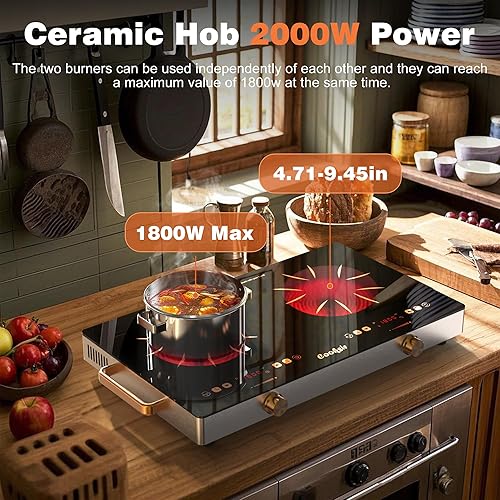 Miniatura 2 de Placa eléctrica de 2 quemadores, estufa eléctrica portátil de 24 pulgadas, 110 V, 2000 W, quemador de remolque de encimera de cerámica con panel de