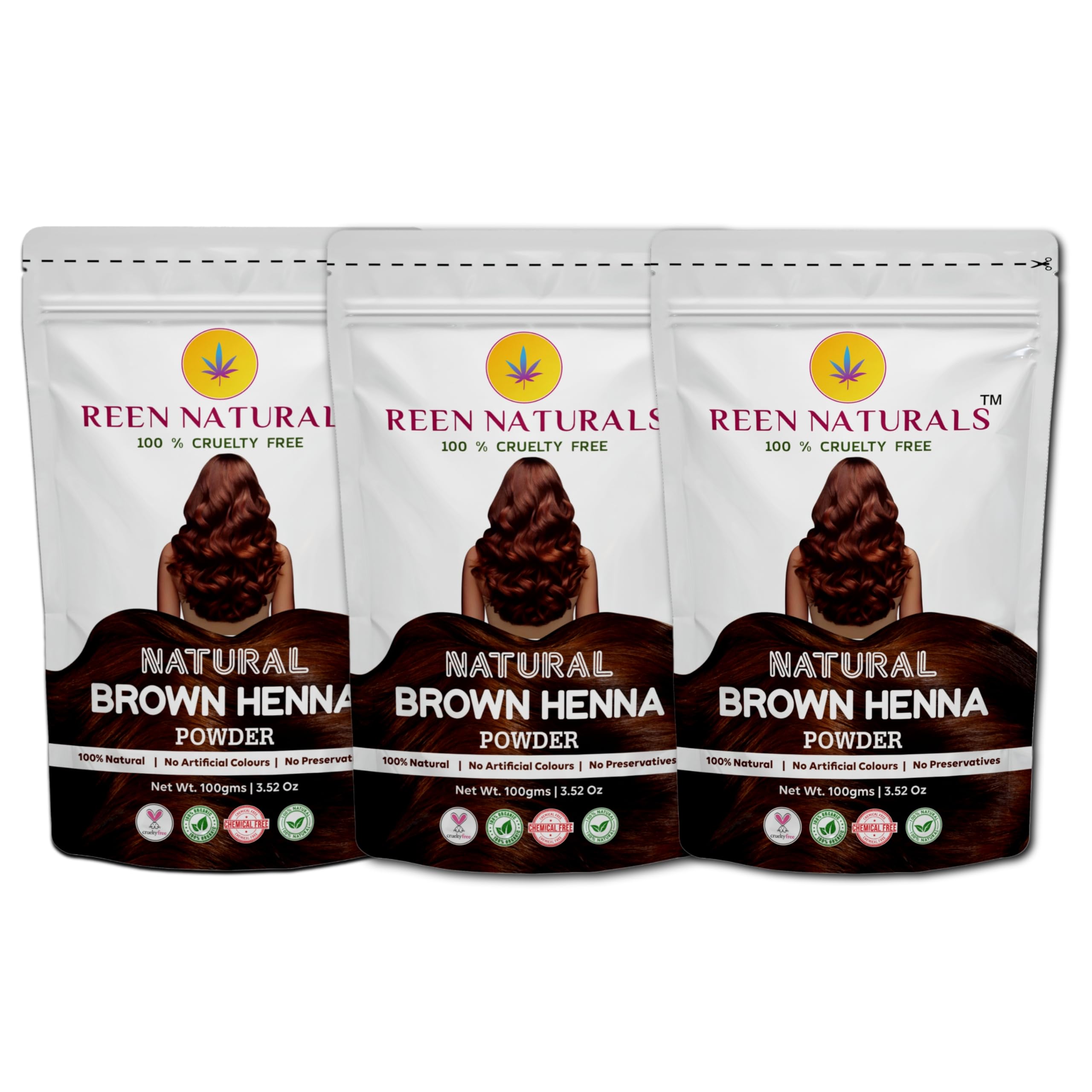 REENNATURALS Brown Henna Powder for Hair Color | Herbal Henna | Rich Dark Natural Color for Hair (3 x 100gms)