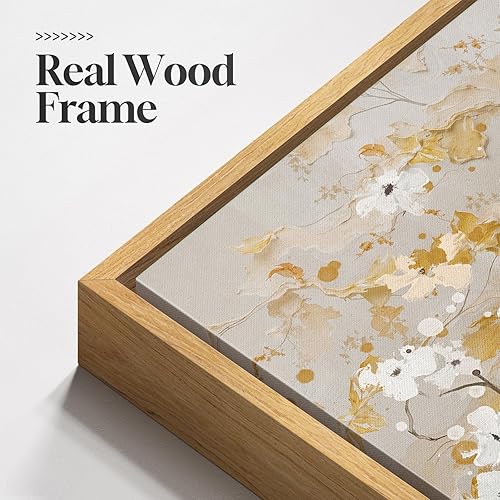 Miniatura 5 de Arte de pared de árbol dorado enmarcado grande para sala de estar, lienzo blanco y gris neutro para decoración moderna y elegante del hogar, arte de