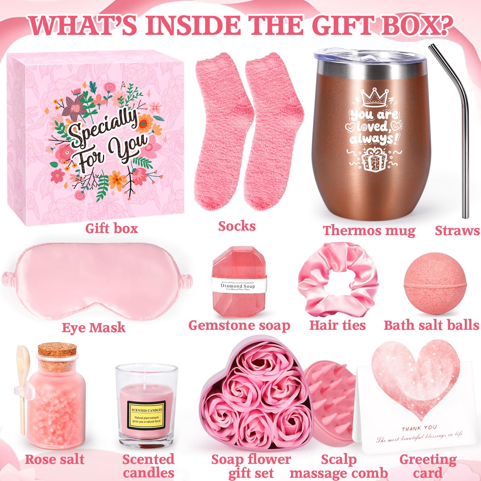 Purpledi Set Regalo Compleanno Donna, Box Regalo 11 Pezzi con Tazza Termica, Candela Profumata, Set Relax con Prodotti Bellezza e Cura Corpo, Regalo Personalizzato per Mamma, Fidanzata, Sorella