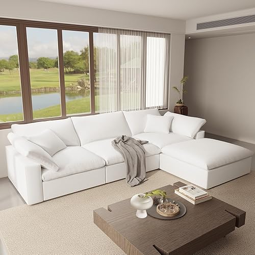 Sofá modular Oversize Cloud, 110.8 pulgadas, en forma de L, 3 plazas con relleno de diván, fundas de cojín desmontables para sala de estar, color
