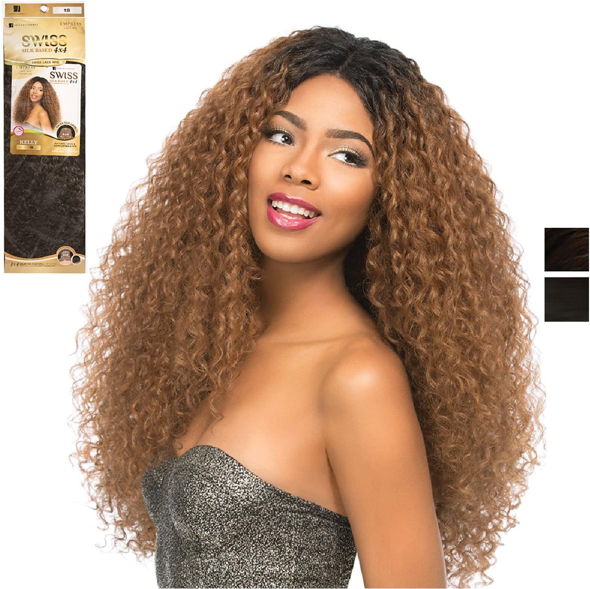 Sensationnel Empress Swiss Lace Front Edge Kelly 4x4 Silk Base Elegant Synthetic Hair Wig, Colour: 1 (Deep Black)