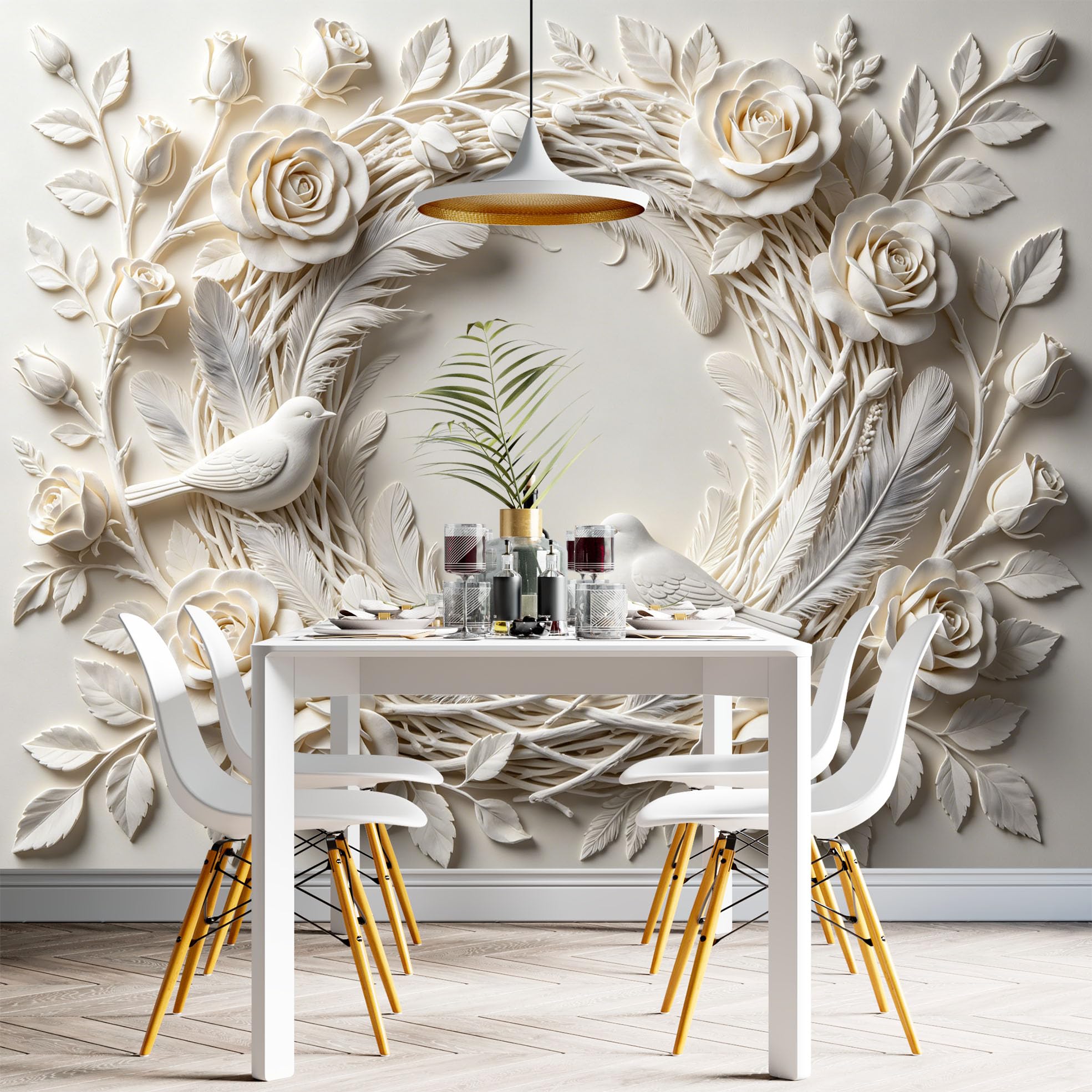 Papel Pintado Corona De Rosas Papel Pintado Autoadhesivo Pared Con Relieve 3D, Mural De Pared 280Cmx460Cm(Hxw) Con Relieve, Arte Moderno No Tejido, Papel Adhesivo Removible Para Dormitorio Y Sala De