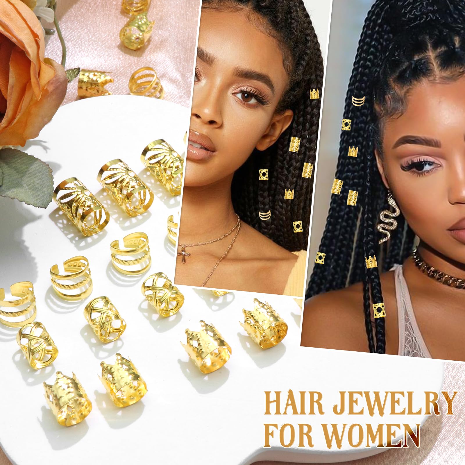 Amazon.com: VENOFEN 120PCS Gold Hair Cuffs for Braids Clips 