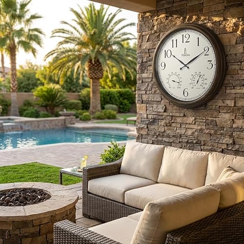 Miniatura 2 de Relojes para exteriores para patio, grande, impermeable, con termómetro, reloj de pared para interiores y exteriores de 24 pulgadas con combinación