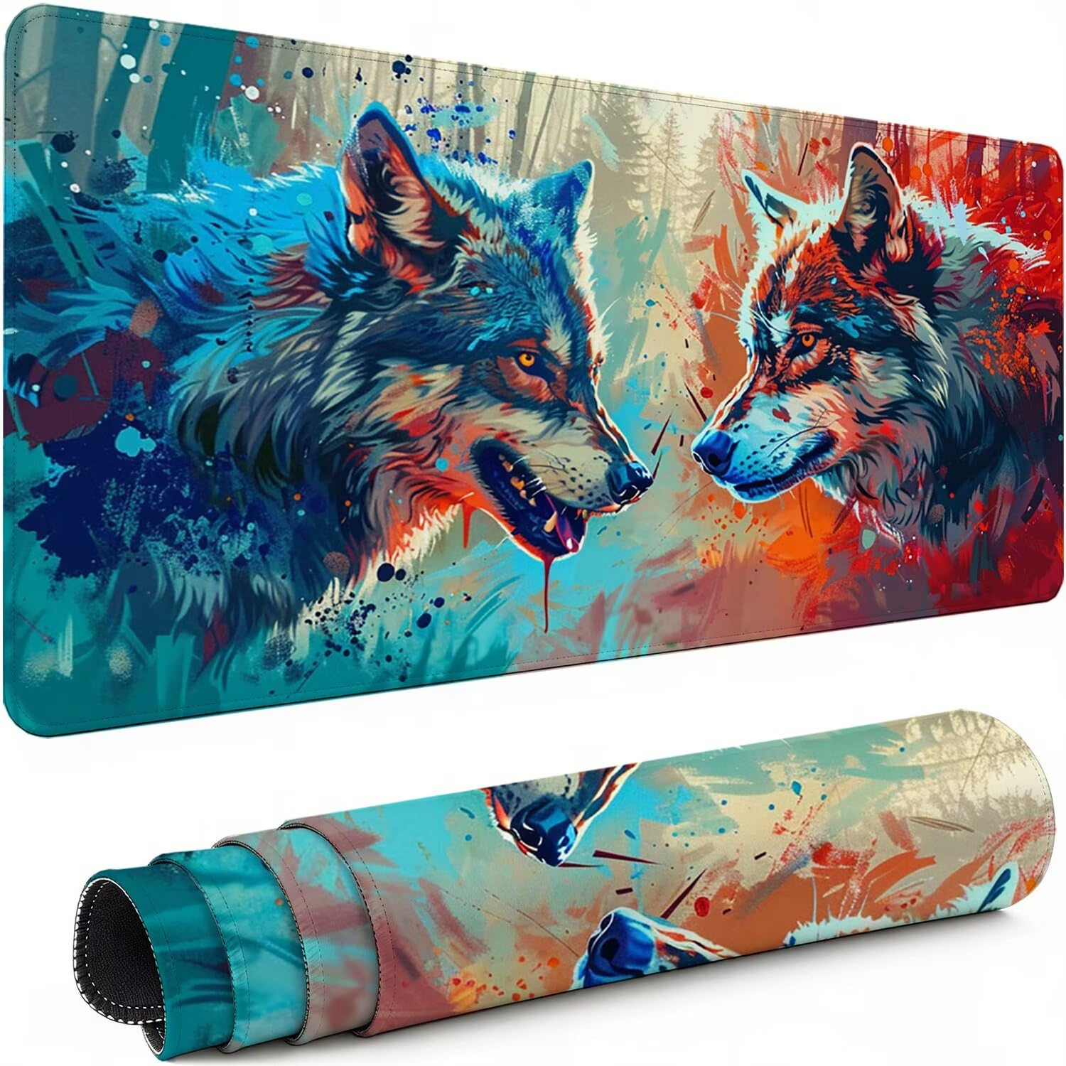 Podkładka pod mysz XXL wilk 1600x800x3mm antypoślizgowa gumowa podkładka pod mysz dla graczy czerwona precyzja kompatybilna z wszystkimi myszami, miękka powłoka wodoodporna ochrona na biurko do