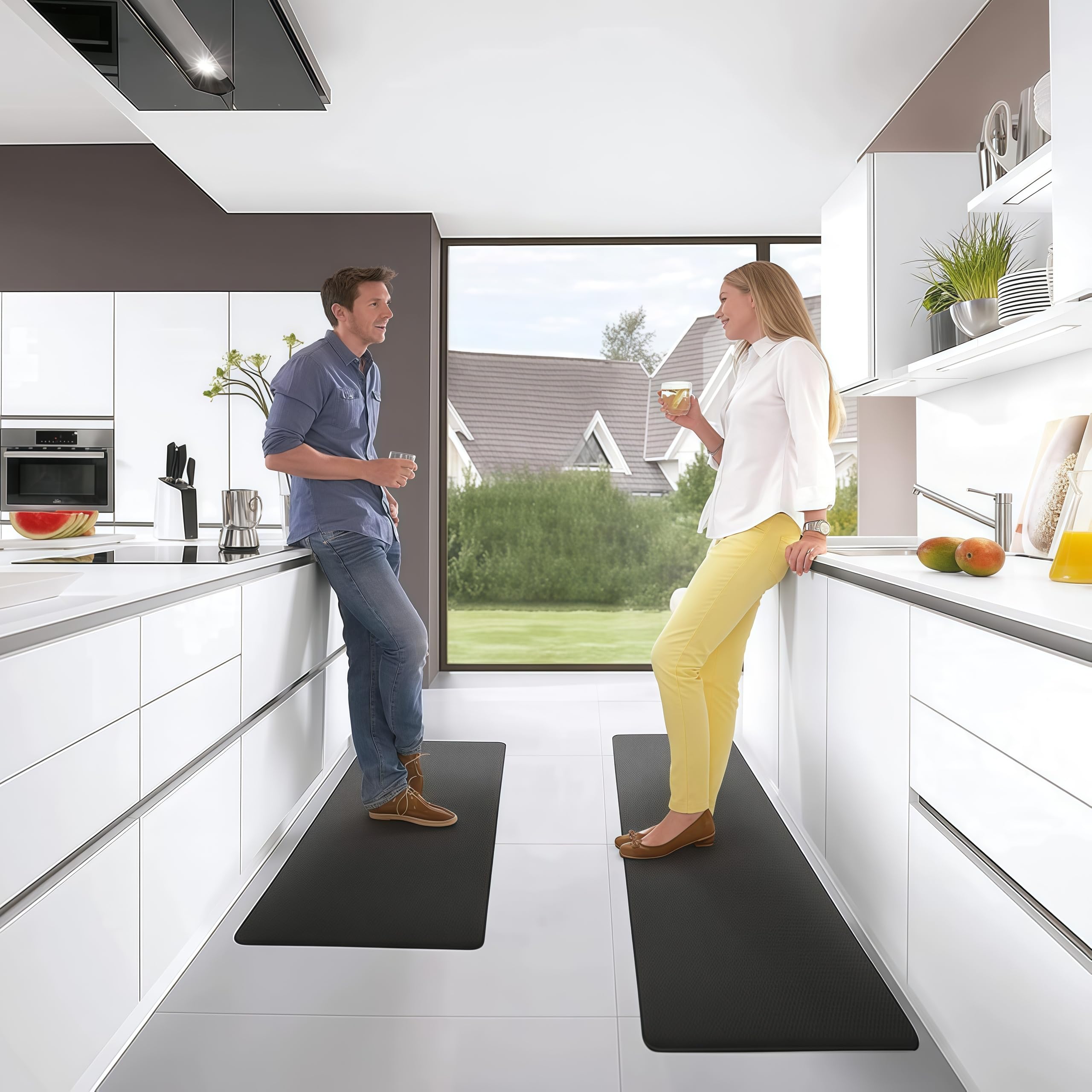 Tapis anti-fatigue en T pour cuisine, maison, bureau, imperméable, antidérapant, facile à nettoyer, tapis de sol épais pour lavabo de buanderie et tapis debout.