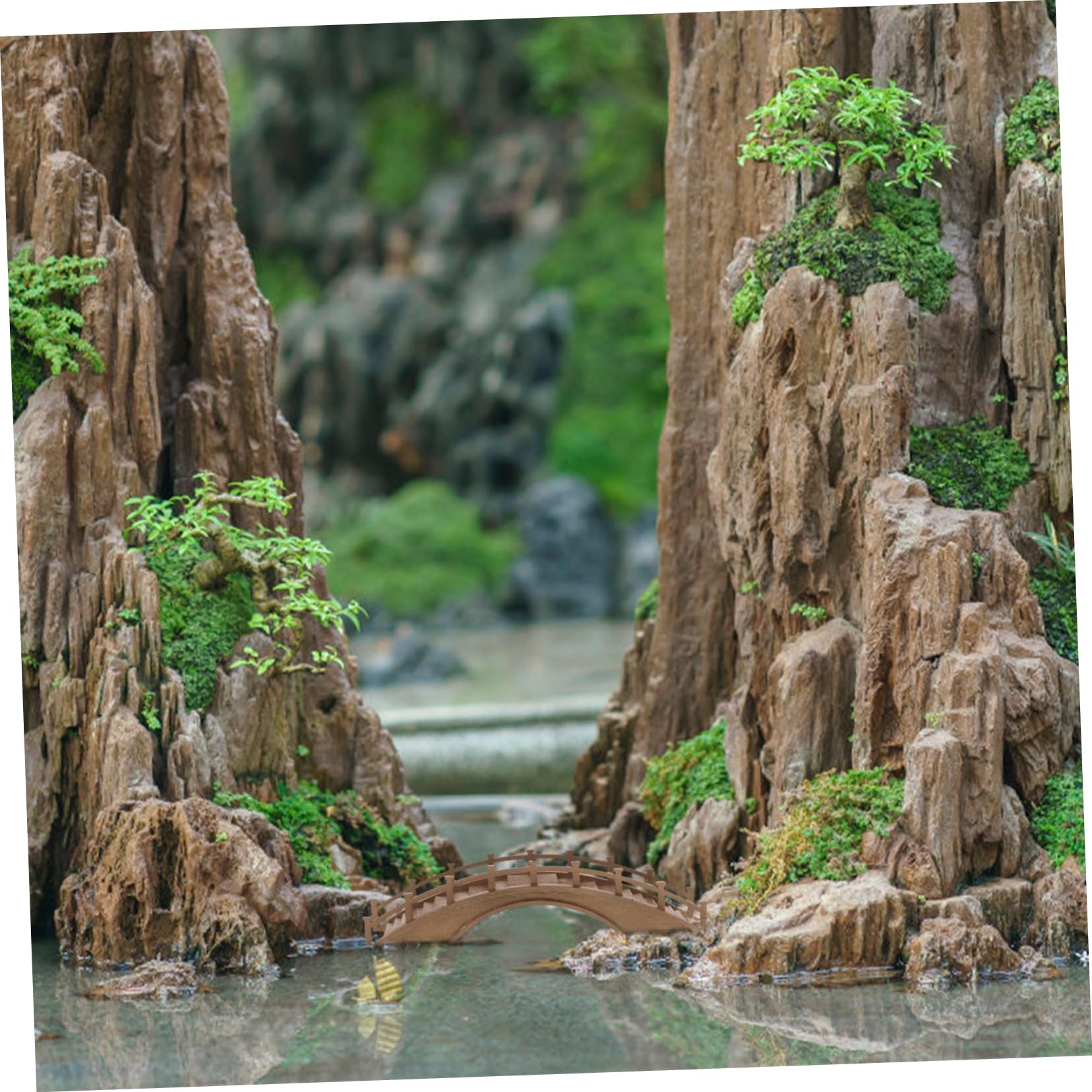Alipis Puente de Madera Diseño Arqueado en Miniatura y Acabado en Color Café para Decoración de Mini Jardín Adecuado para Bonsái y Fotografía