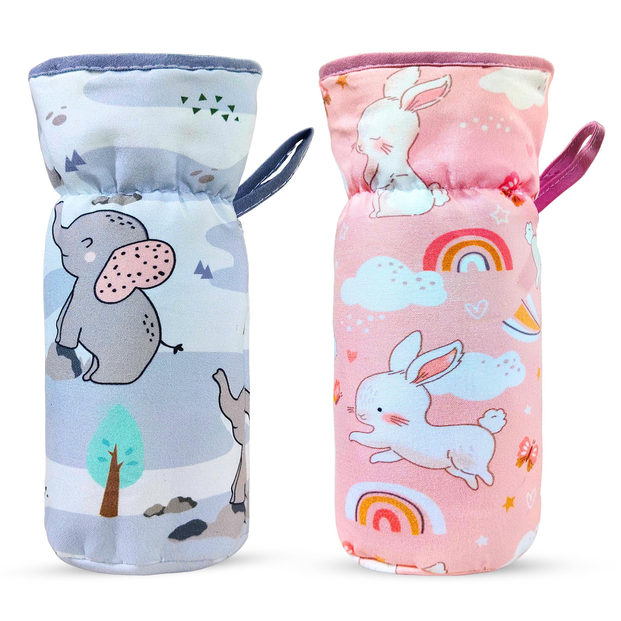 GLUN® Printed Baby Feeding Bottle Pouch with Lanyard Pack of 2, Cushioned Cotton Pouch, Keep Warm Baby Drinks, Glass, Plastic Insulator Bottle Protector-image-20