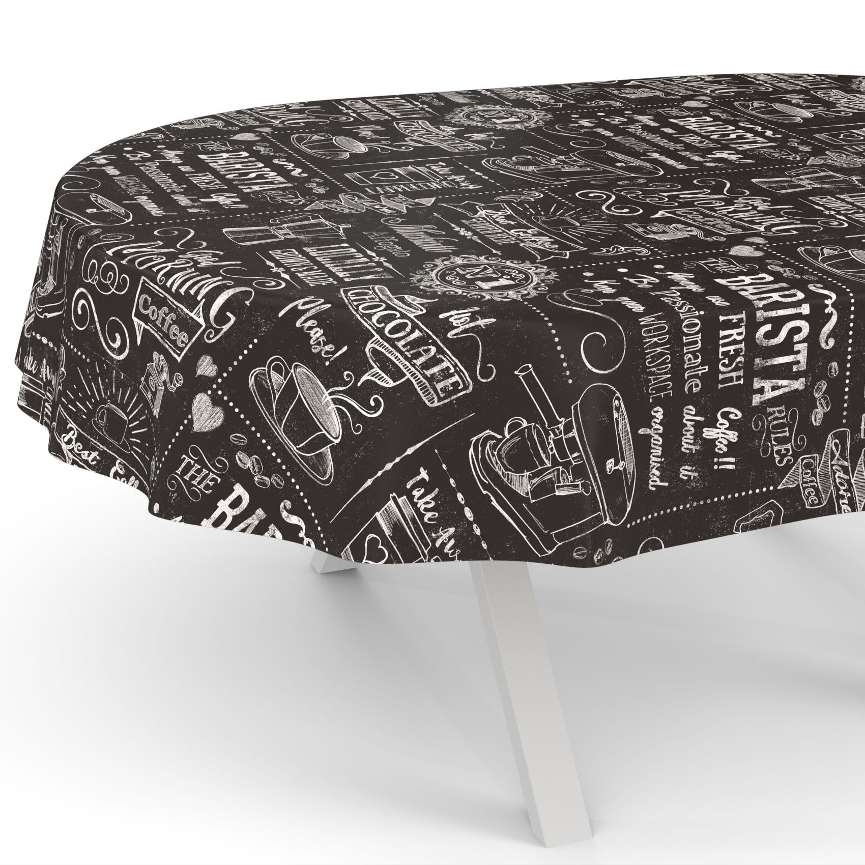 Nappe en toile cirée ovale noire pour repas de famille et table de cuisine moderne 180x140