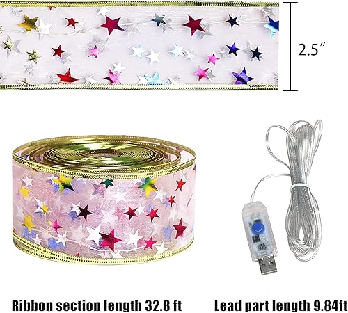 Miniatura 7 de Tira de luces LED de Navidad de 2.5 pulgadas de ancho con 8 modos de iluminación y temporizador, control remoto USB, para decoración de árbol de