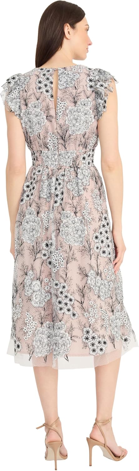 Maggy London Womens Women's Flutter Sleeve V-Neck Empire Waist Midi Length A-line Cocktail Dress - Image 3