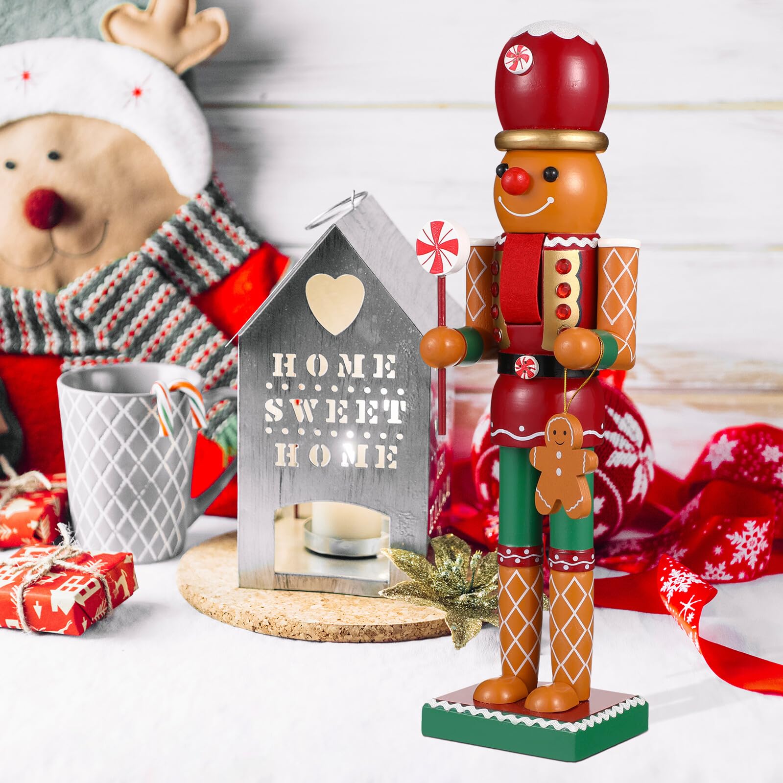 Toyvian Holz Weihnachts Nussknacker Figur 35cm Lebkuchenmann Ornament für Weihnachtsdekor Umweltfreundliche Weihnachtsdeko für Festliche Home Partygestaltung