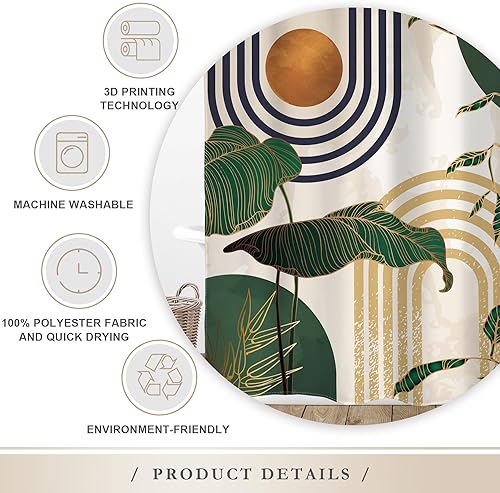 Miniatura 6 de Glawry Cortina de ducha abstracta de mediados de siglo, color verde, retro, bohemio, tropical, palmera tropical, arco de sol, baño, moderna,