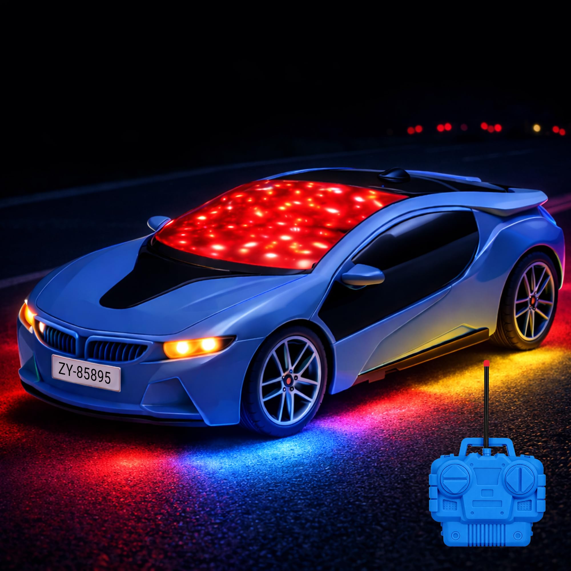 Remote Control Car for Kids and Children, 3D Lights Famous RC High Speed Racing Car, Battery Toy for Boys & Girls Age 3+ (Blue)-picture-43