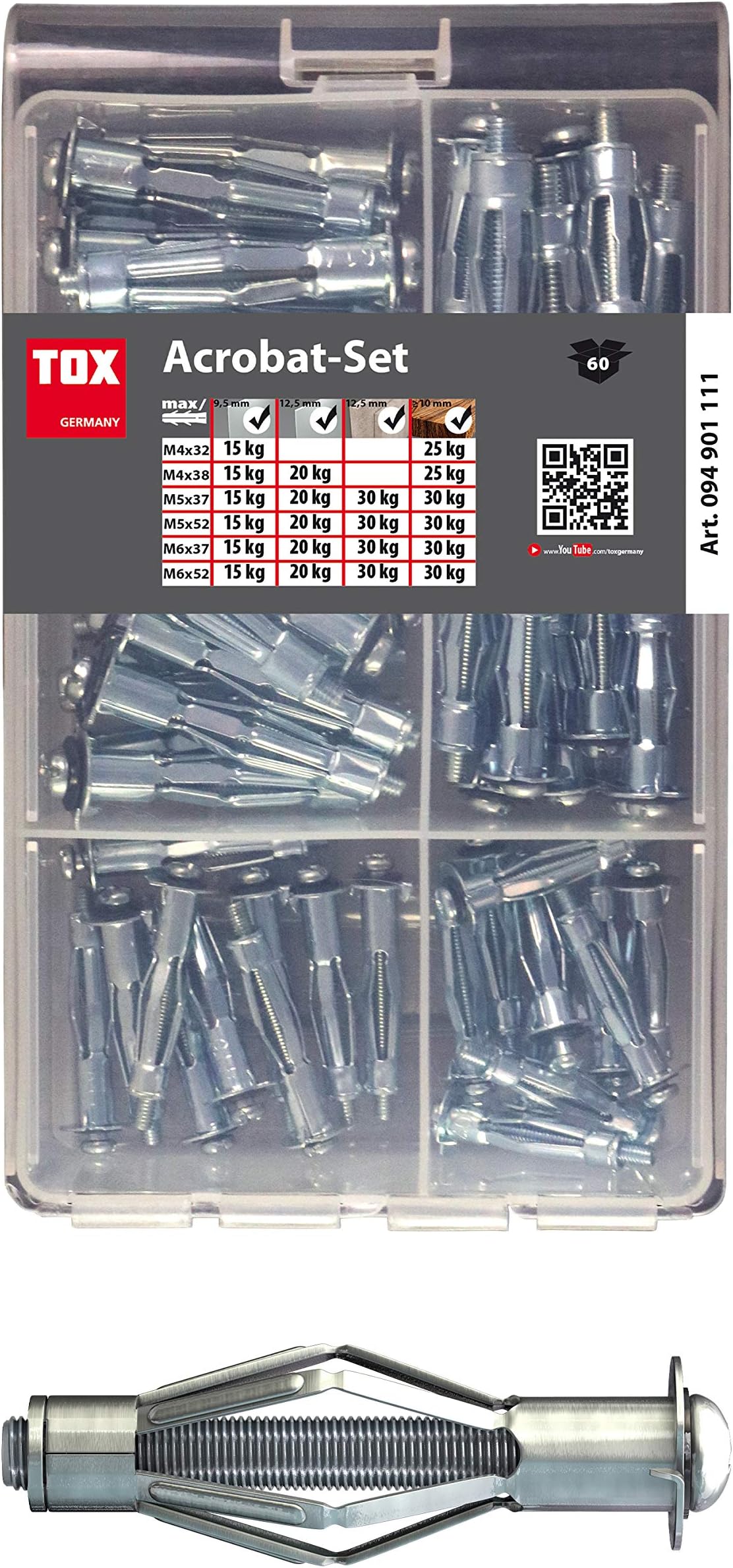 TOX metal cavity dowel assortment Acrobat Set, 60 pcs, 1 piece, 094901111