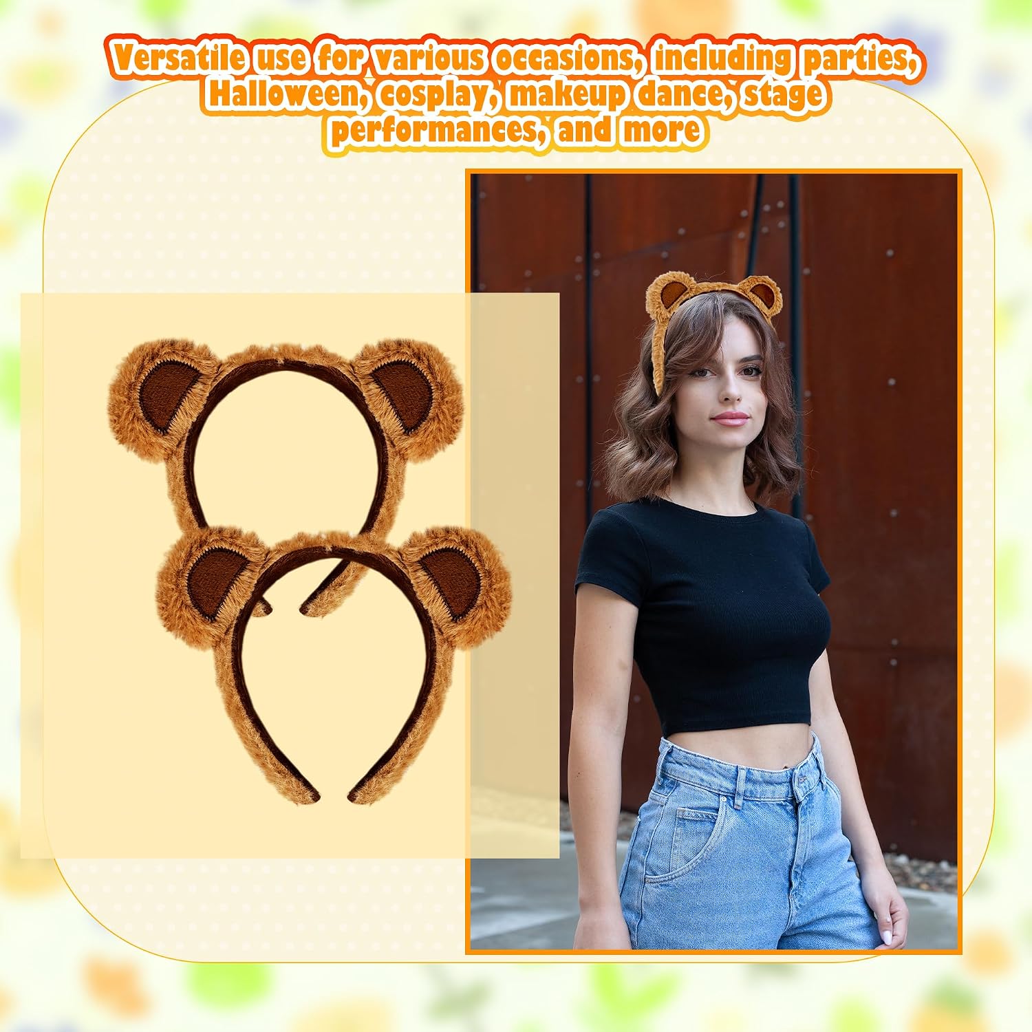 8 Pack Bear Ears Headbands Chipmunk Ears Headband Plush Bear Hairbands for Kids Adults Halloween Dress-Up Cosplay Party Supplies