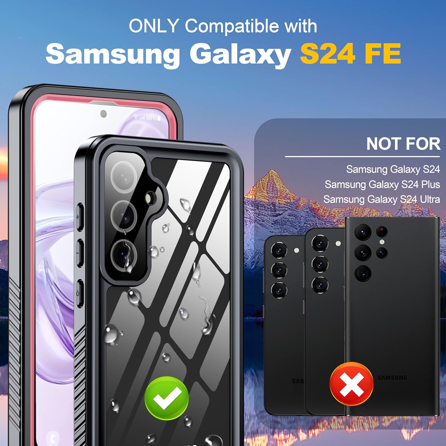 ANTSHARE for Samsung Galaxy S24 FE Case with Built-in Screen Protector, 360 Full Body Protective Shockproof IP68 Waterproof Case for S24 FE 5G - Pink