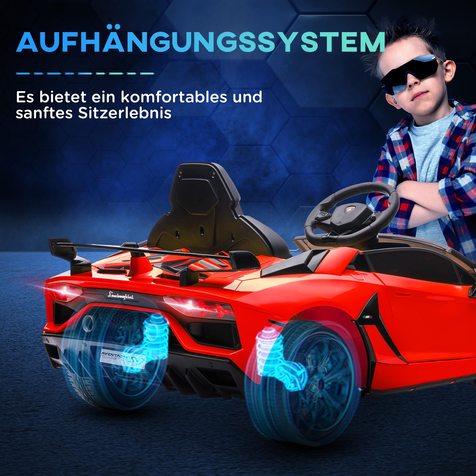 HOMCOM Samochód elektryczny dla dzieci Lamborghini Aventador SVJ Roadster 12 V, samochód dziecięcy z pilotem zdalnego sterowania 2,4 G, 2 silniki, pojazd dziecięcy z klaksonem MP3, muzyka, delikatny