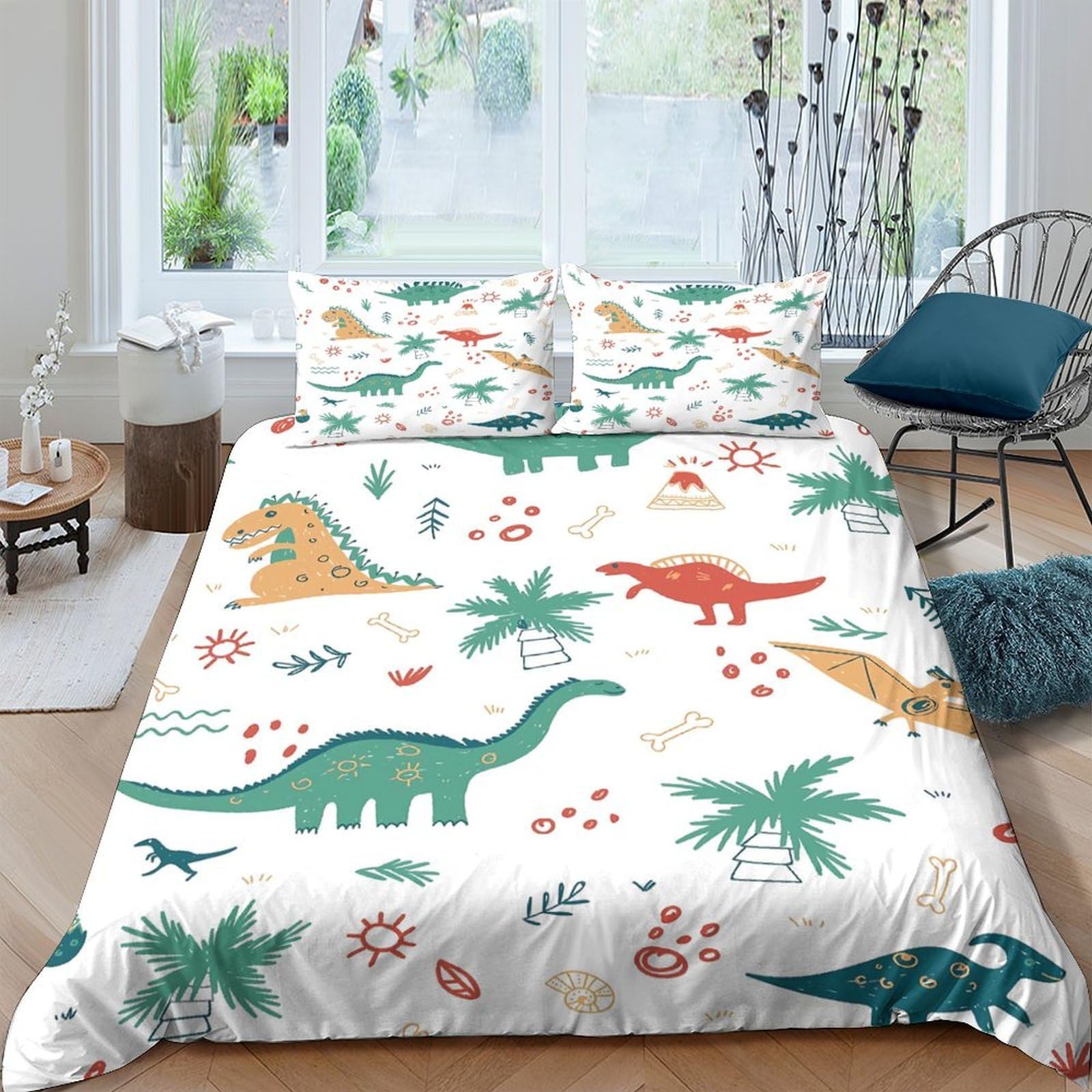 Ctjqhvkz Style-1 3D Printed Dinosaur Jungle Fitted Sheet Microfiber Soft Breathable Palm Forest Bed Cover For Bedroom Dorm Decor Single（135X200cm）