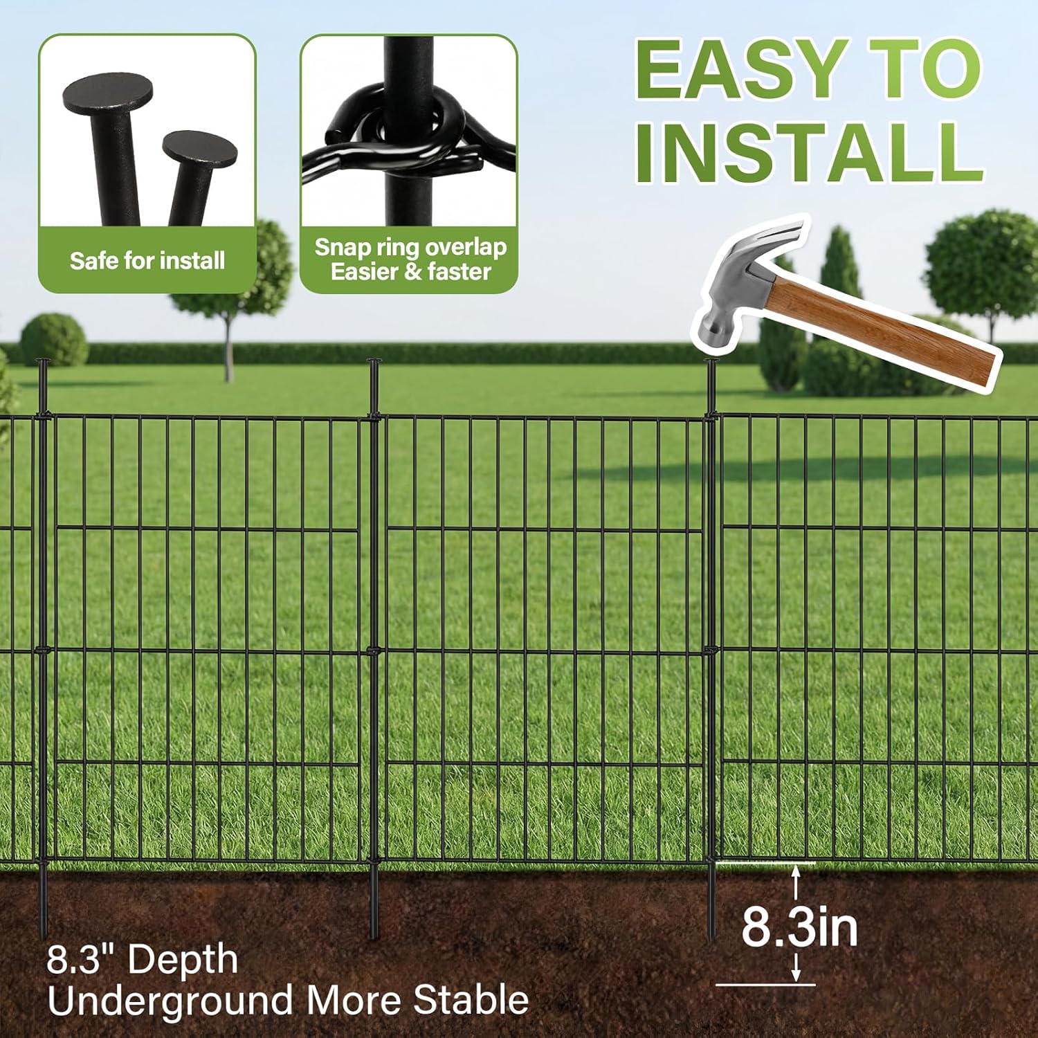 10 Panels No Dig Decorative Outdoor Garden Fence, 24in (H) x 20ft (L) Rustproof Metal Wire Rabbit Dog Garden Border Fencing for Yard, Animal Barrier with Ground Stakes for Patio