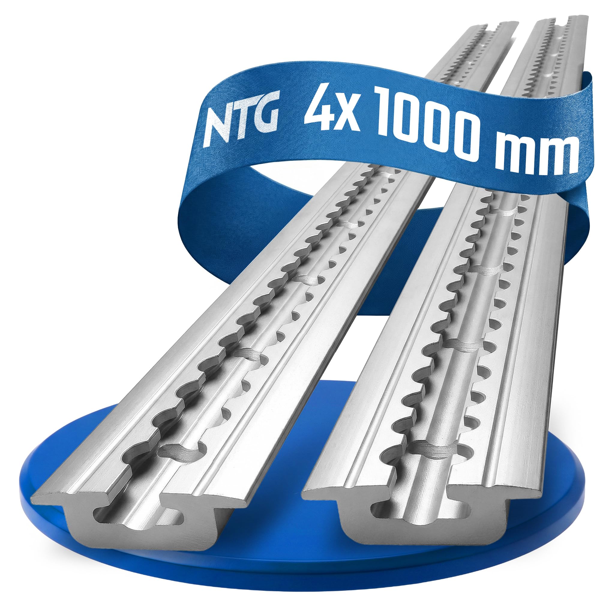 NTG 4 pcs Rail airline en aluminium 1m / 1000mm -Certifié TÜV- Rétractable comme profilé de sol - Accessoires de remorque Sécurité de chargement Rail d'arrimage Rail en aluminium Camion Fourgon - avec