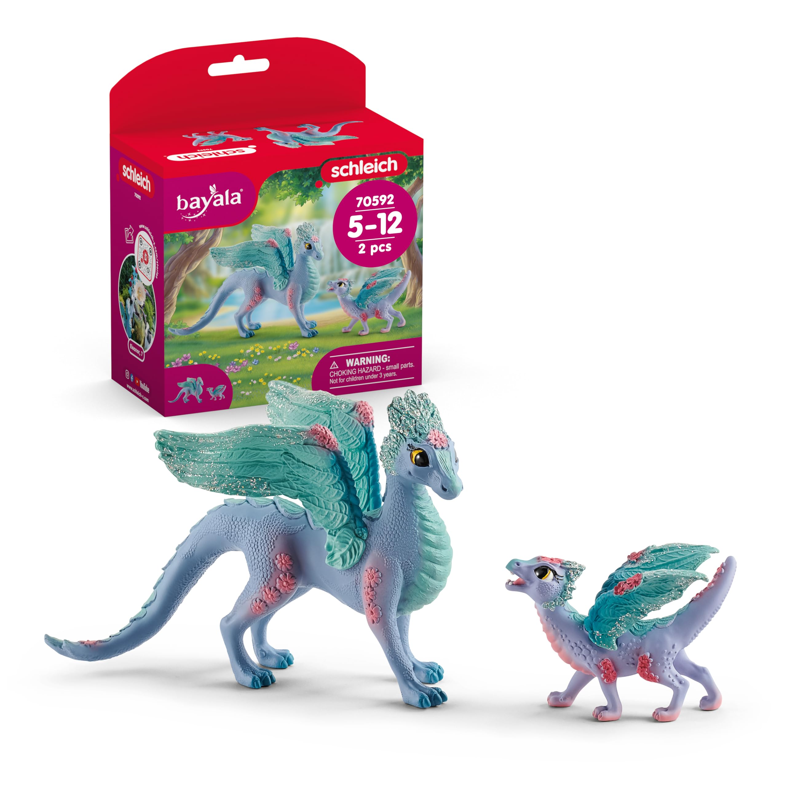 Schleich Bayala Toys and Figurines - Flying Flower Mother and Small Baby Dragon, Action Figure Kid Toys and Dolls, Girls and Boys Ages 5 and Above